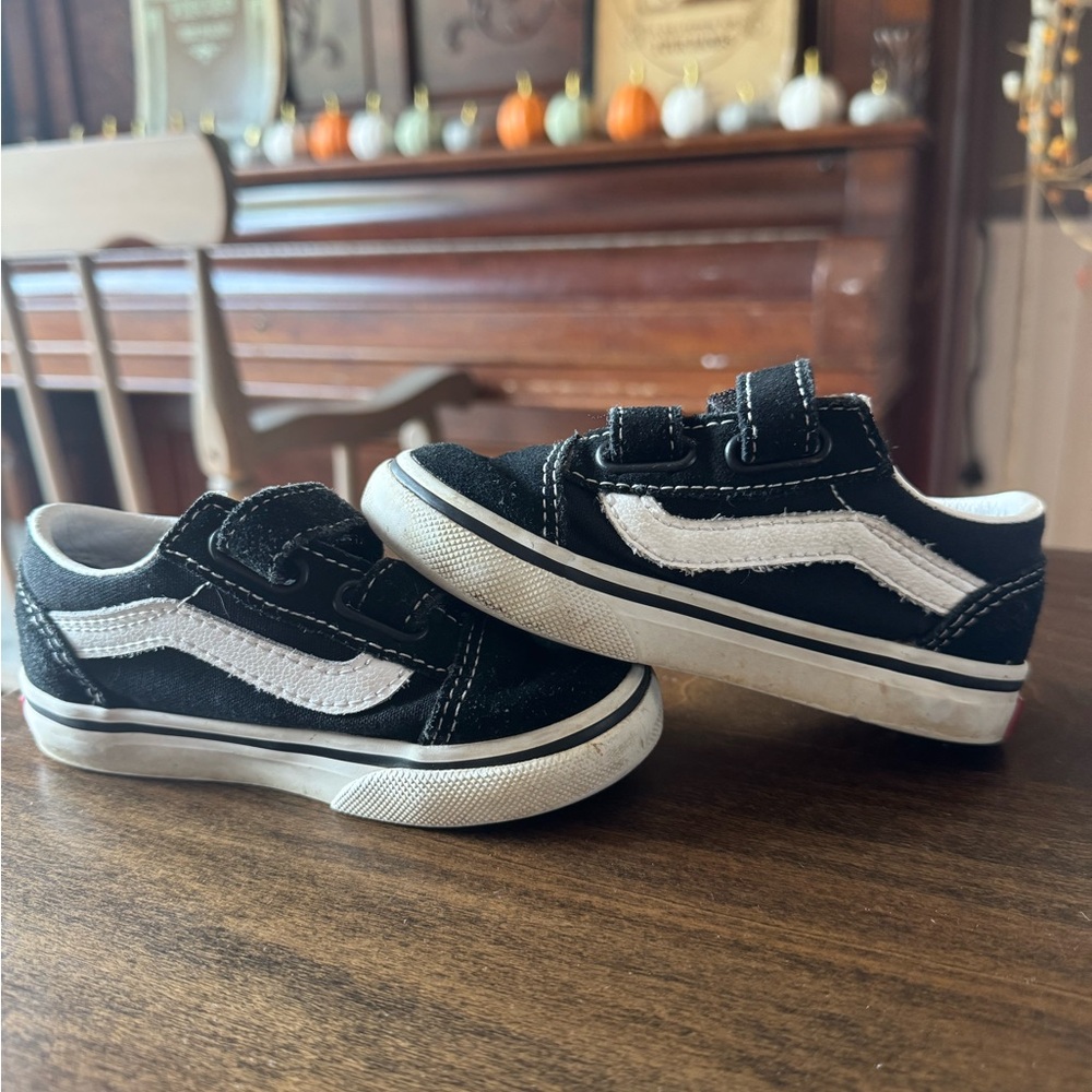 Vans Toddler Black and White Velcro Sneakers